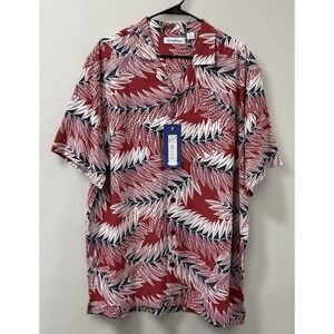 Caribbean Men's Short Sleeve Button Up Shirt Red, White, and Blue Leaf Pattern